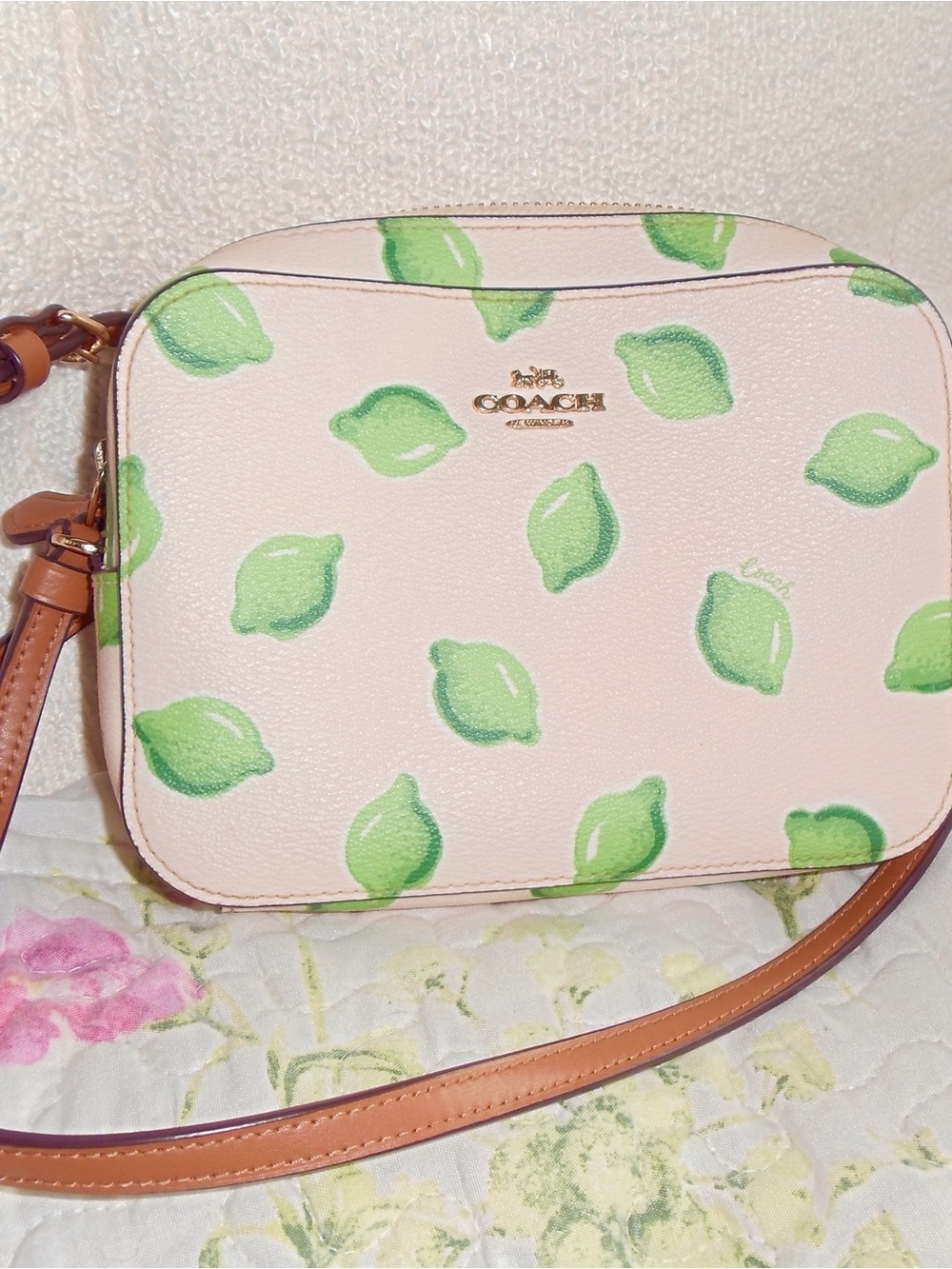 COACH Pink 🌸 Lime 🍋🟩🍋 Print Crossbody Bag
